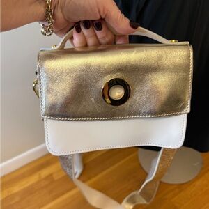 Vittoria Napoli Italy Leather Purse Bag Crossbody Gold Ivory EUC
